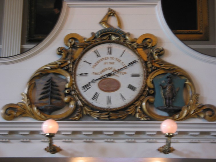 A clock in Faneuil hall.